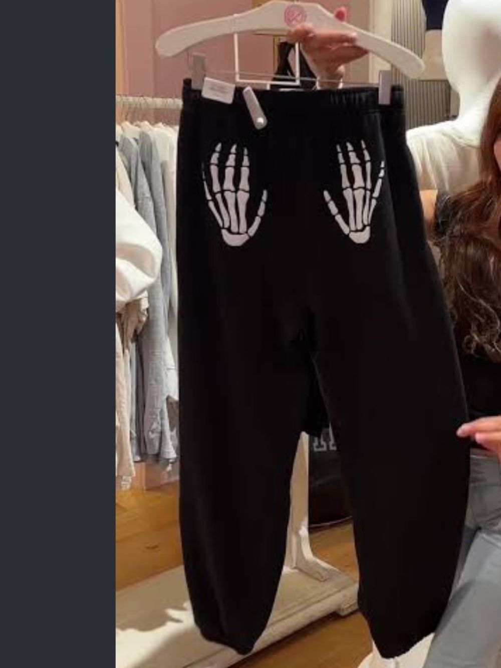 Victoria's Secret Black Joggers with White Skeleton Hand Pockets